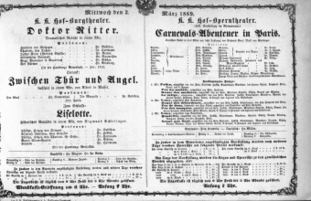Theaterzettel (Oper und Burgtheater in Wien) 18690303 Seite: 1