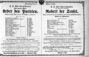 Theaterzettel (Oper und Burgtheater in Wien) 18690305 Seite: 1