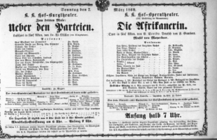 Theaterzettel (Oper und Burgtheater in Wien) 18690307 Seite: 1