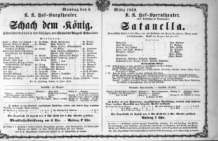 Theaterzettel (Oper und Burgtheater in Wien) 18690308 Seite: 1