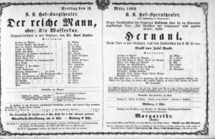 Theaterzettel (Oper und Burgtheater in Wien) 18690319 Seite: 1
