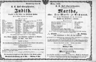 Theaterzettel (Oper und Burgtheater in Wien) 18690320 Seite: 1