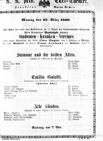 Theaterzettel (Oper und Burgtheater in Wien) 18690322 Seite: 1