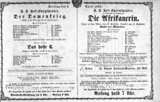Theaterzettel (Oper und Burgtheater in Wien) 18690402 Seite: 1