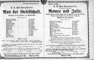 Theaterzettel (Oper und Burgtheater in Wien) 18690408 Seite: 1