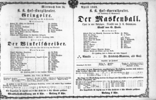 Theaterzettel (Oper und Burgtheater in Wien) 18690414 Seite: 1