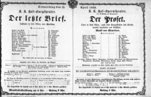 Theaterzettel (Oper und Burgtheater in Wien) 18690415 Seite: 1