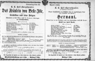Theaterzettel (Oper und Burgtheater in Wien) 18690418 Seite: 1