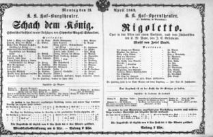 Theaterzettel (Oper und Burgtheater in Wien) 18690419 Seite: 1