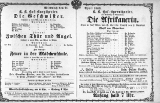 Theaterzettel (Oper und Burgtheater in Wien) 18690421 Seite: 1