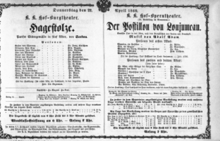 Theaterzettel (Oper und Burgtheater in Wien) 18690422 Seite: 1