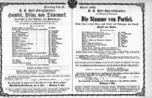 Theaterzettel (Oper und Burgtheater in Wien) 18690423 Seite: 1