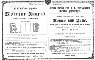 Theaterzettel (Oper und Burgtheater in Wien) 18690501 Seite: 1