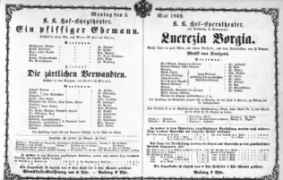 Theaterzettel (Oper und Burgtheater in Wien) 18690503 Seite: 1
