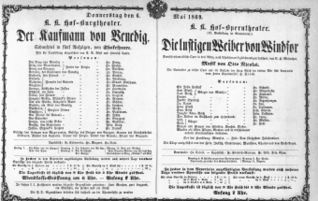 Theaterzettel (Oper und Burgtheater in Wien) 18690506 Seite: 1