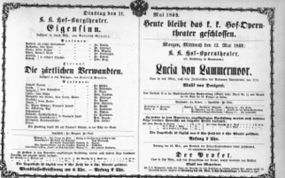 Theaterzettel (Oper und Burgtheater in Wien) 18690511 Seite: 1