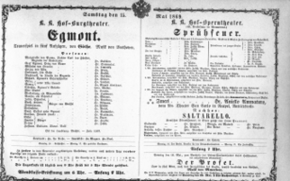 Theaterzettel (Oper und Burgtheater in Wien) 18690515 Seite: 1
