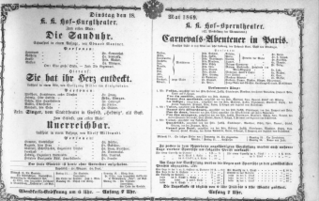 Theaterzettel (Oper und Burgtheater in Wien) 18690518 Seite: 1