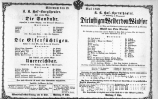 Theaterzettel (Oper und Burgtheater in Wien) 18690519 Seite: 1