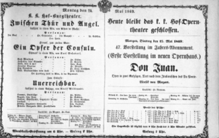Theaterzettel (Oper und Burgtheater in Wien) 18690524 Seite: 1
