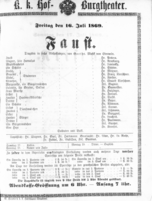 Theaterzettel (Oper und Burgtheater in Wien) 18690716 Seite: 1