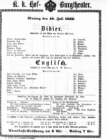 Theaterzettel (Oper und Burgtheater in Wien) 18690719 Seite: 1