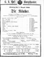 Theaterzettel (Oper und Burgtheater in Wien) 18690801 Seite: 1