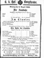 Theaterzettel (Oper und Burgtheater in Wien) 18690802 Seite: 1