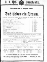 Theaterzettel (Oper und Burgtheater in Wien) 18690804 Seite: 1