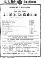Theaterzettel (Oper und Burgtheater in Wien) 18690807 Seite: 1