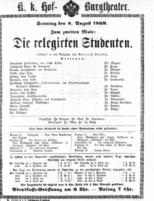 Theaterzettel (Oper und Burgtheater in Wien) 18690808 Seite: 1