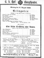Theaterzettel (Oper und Burgtheater in Wien) 18690809 Seite: 1