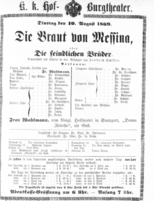 Theaterzettel (Oper und Burgtheater in Wien) 18690810 Seite: 1