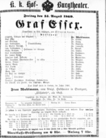 Theaterzettel (Oper und Burgtheater in Wien) 18690813 Seite: 1