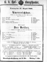 Theaterzettel (Oper und Burgtheater in Wien) 18690817 Seite: 1