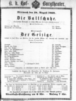 Theaterzettel (Oper und Burgtheater in Wien) 18690818 Seite: 1