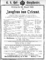 Theaterzettel (Oper und Burgtheater in Wien) 18690822 Seite: 1