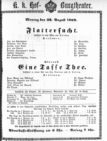 Theaterzettel (Oper und Burgtheater in Wien) 18690823 Seite: 1