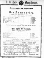 Theaterzettel (Oper und Burgtheater in Wien) 18690826 Seite: 1