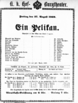 Theaterzettel (Oper und Burgtheater in Wien) 18690827 Seite: 1