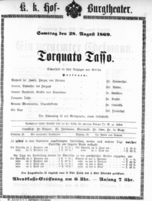 Theaterzettel (Oper und Burgtheater in Wien) 18690828 Seite: 1