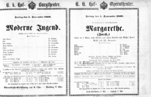 Theaterzettel (Oper und Burgtheater in Wien) 18690903 Seite: 1