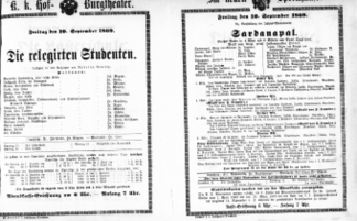 Theaterzettel (Oper und Burgtheater in Wien) 18690910 Seite: 1