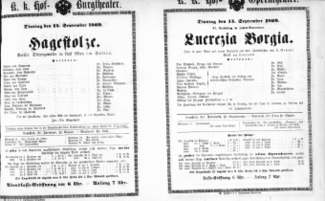 Theaterzettel (Oper und Burgtheater in Wien) 18690914 Seite: 1