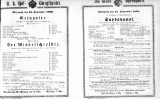 Theaterzettel (Oper und Burgtheater in Wien) 18690915 Seite: 1