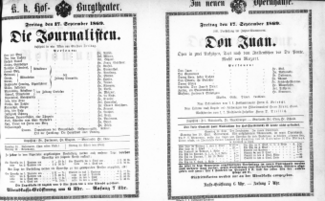 Theaterzettel (Oper und Burgtheater in Wien) 18690917 Seite: 1