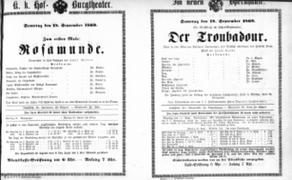 Theaterzettel (Oper und Burgtheater in Wien) 18690918 Seite: 1