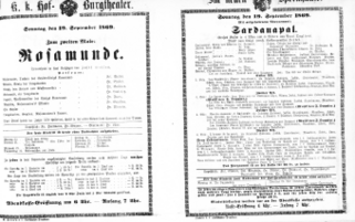 Theaterzettel (Oper und Burgtheater in Wien) 18690919 Seite: 1