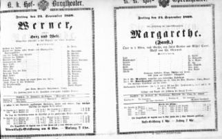 Theaterzettel (Oper und Burgtheater in Wien) 18690924 Seite: 1