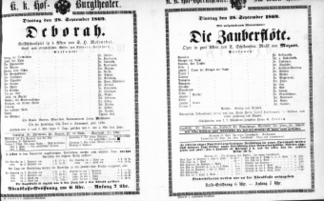 Theaterzettel (Oper und Burgtheater in Wien) 18690928 Seite: 1
